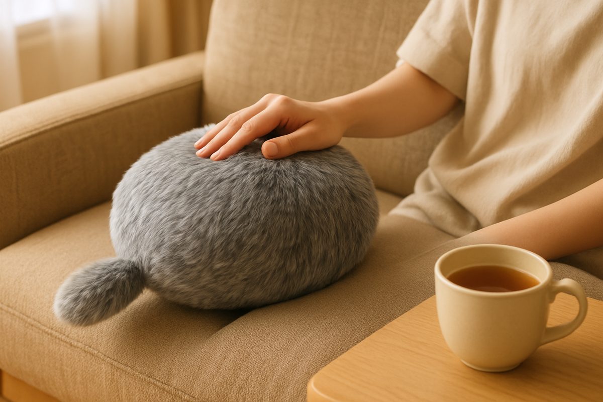 ソファで撫でられるロボット