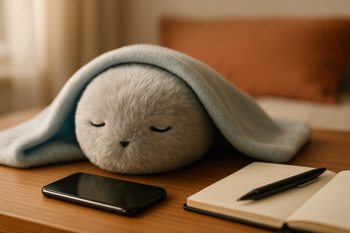 机の上のロボットとスマホ