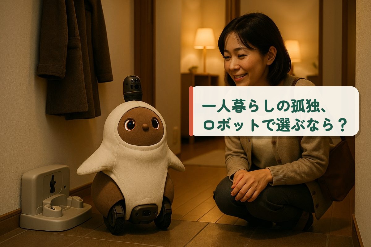 帰宅した女性をロボットが出迎える一人暮らしの部屋
