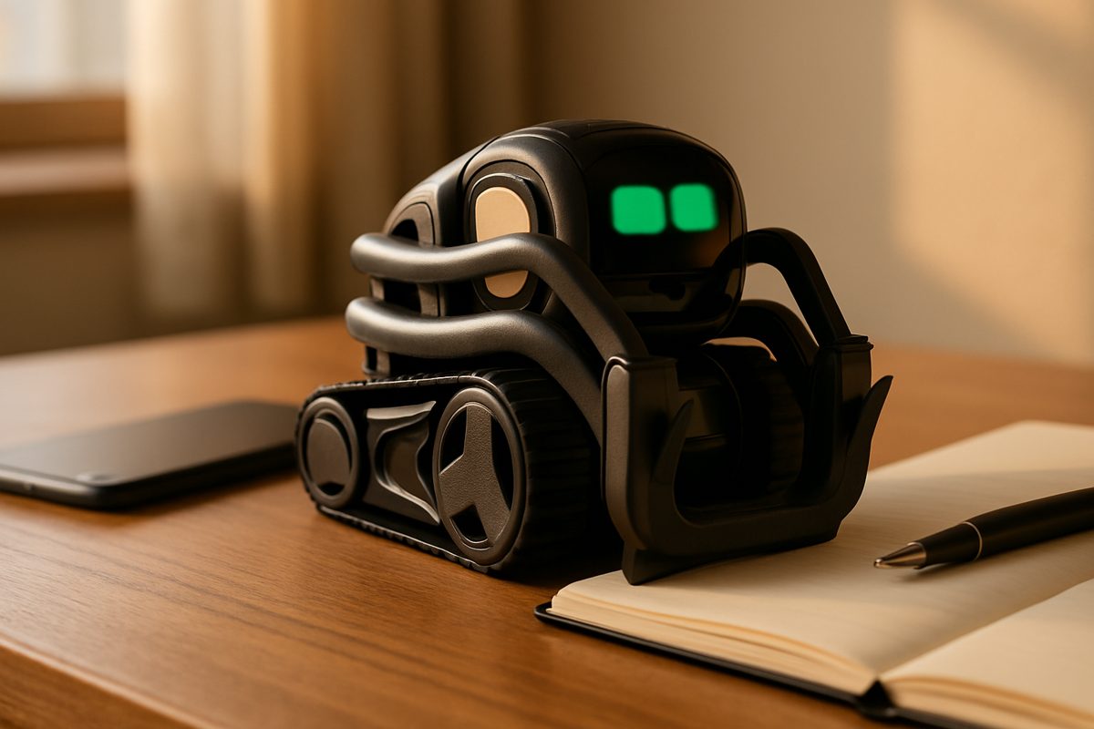机の上のロボットとスマホ