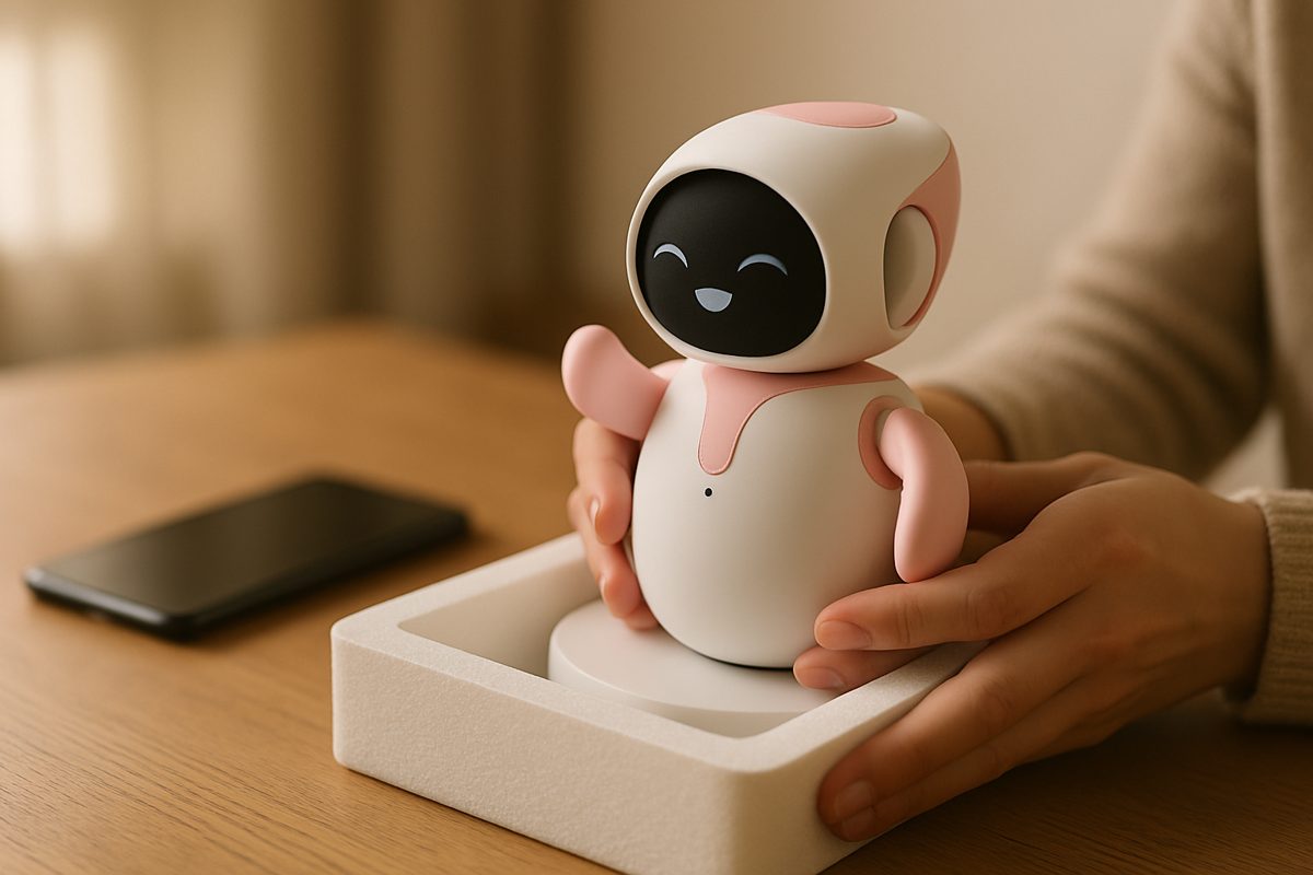 梱包材からロボットを取り出す手