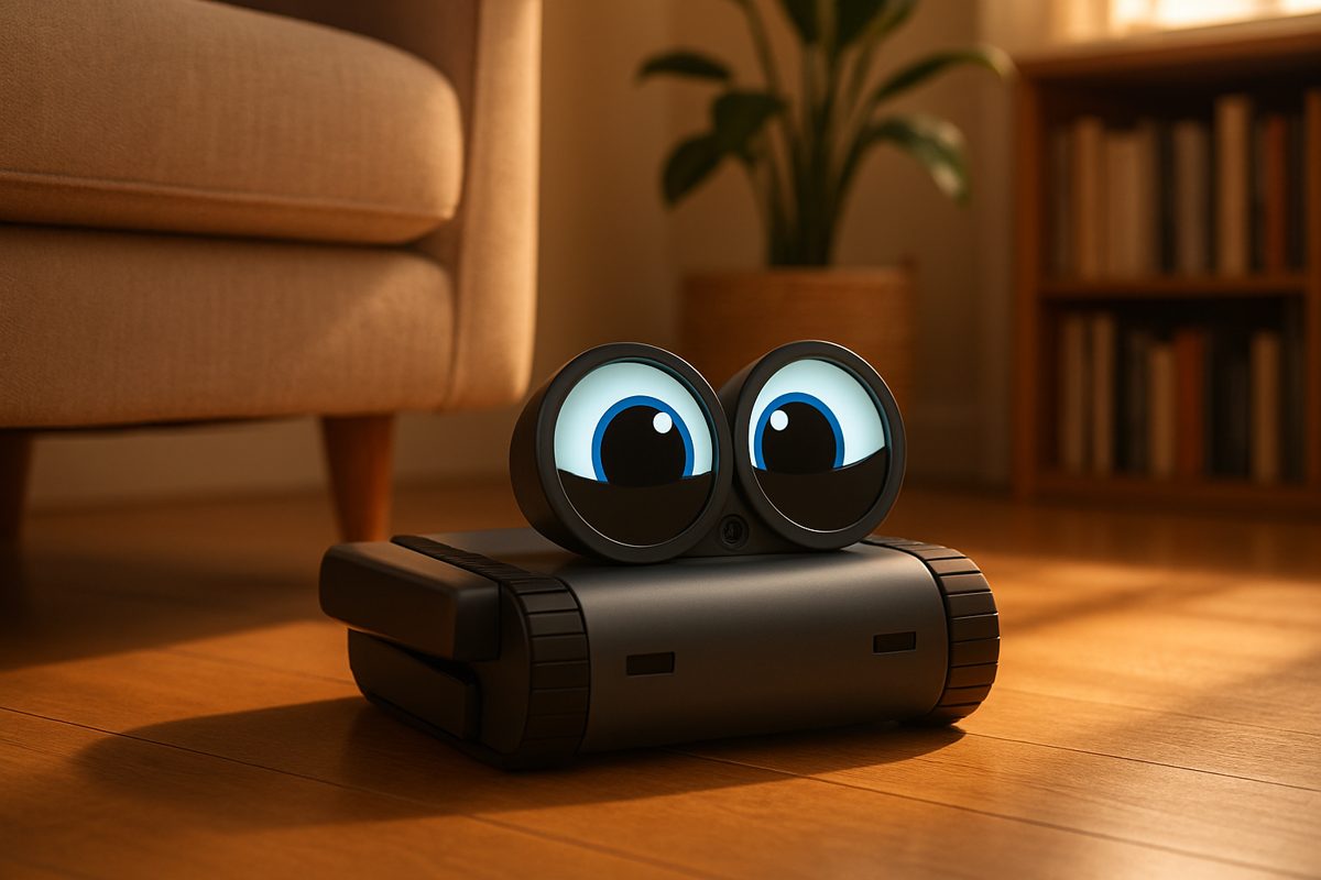 ソファの足元にいるロボット
