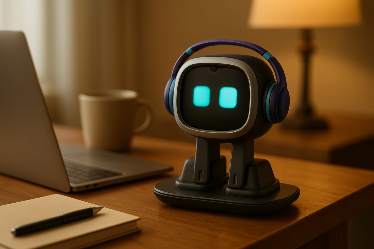 机の端で止まるロボット