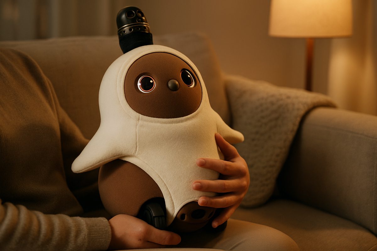 ロボットを抱っこする人