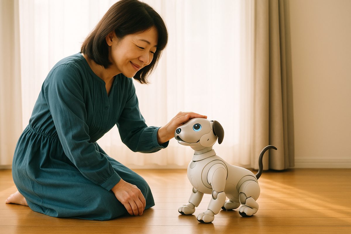 ロボットを撫でる人