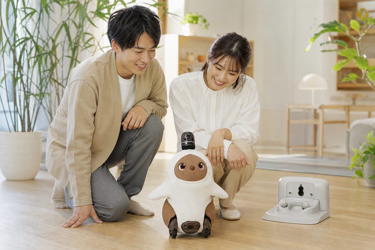 ショールームでLOVOTを見つめる2人