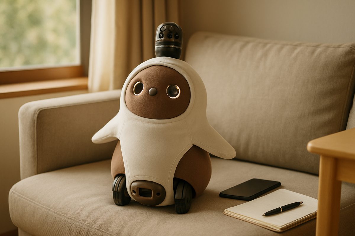 ソファの上のロボットとスマホ、ノート